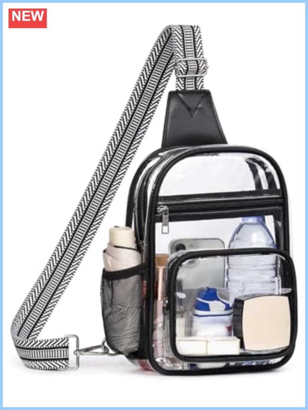 Clear Crossbody Bag Stadium Approved Sling with Water Bottle Pocket